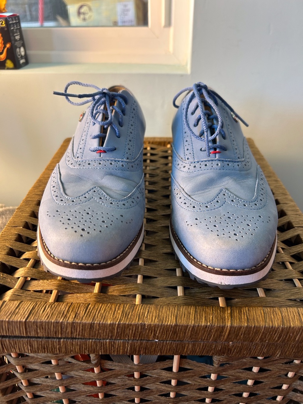 Footjoy Light Blue Wingtip Suede Women’s 8M Golf Shoes Classic Lace-Up Brogue